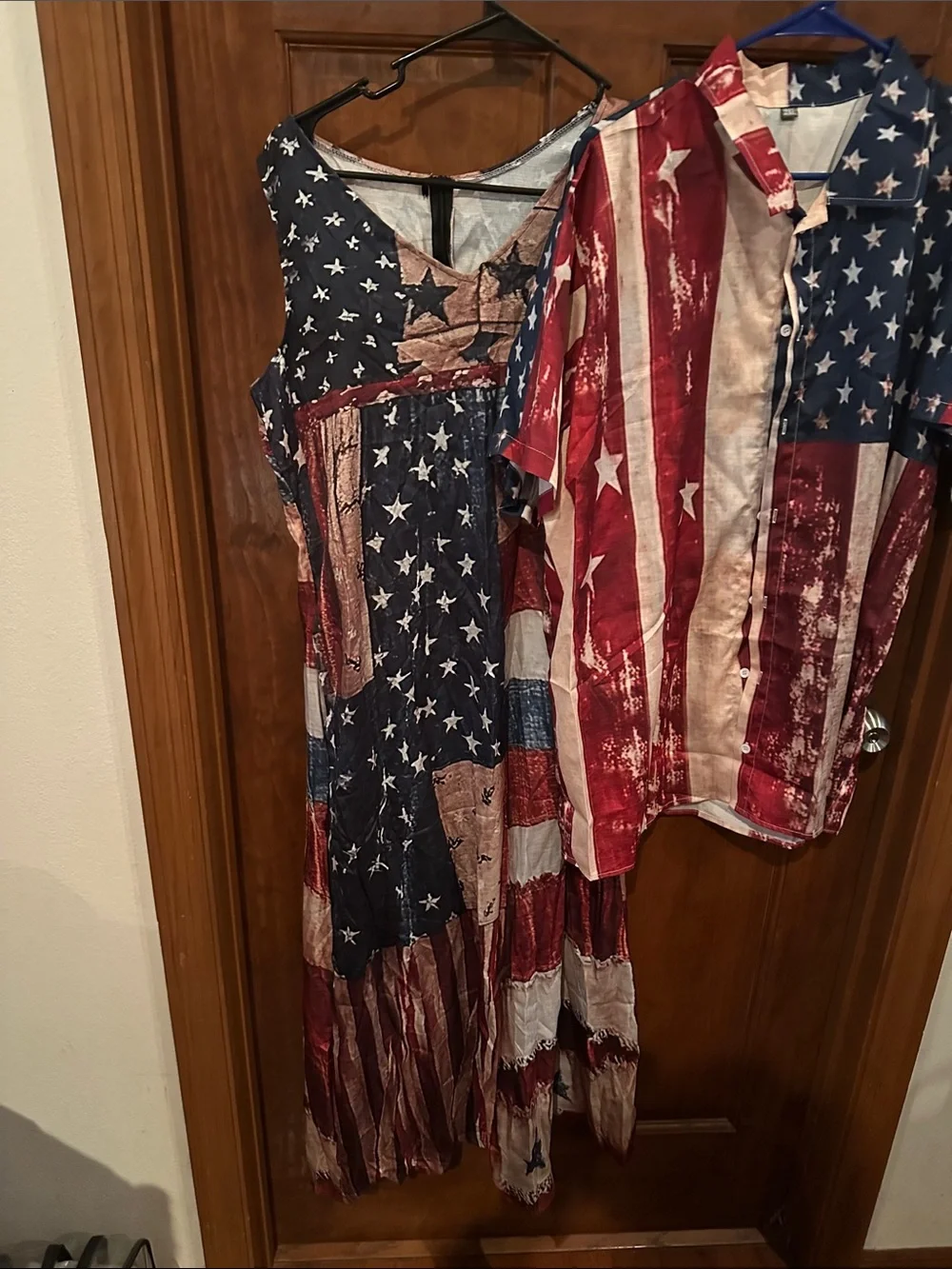 Matching set of Patriotic Stars & Stripes Dress and Button Shirt